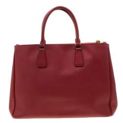 Pre Owned Prada Red Saffiano Lux Leather Large Double Zip Tote