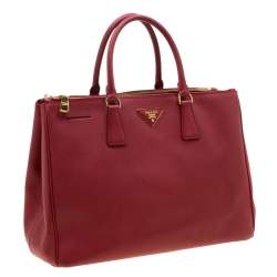 Pre Owned Prada Red Saffiano Lux Leather Large Double Zip Tote