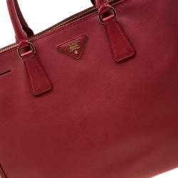 Pre Owned Prada Red Saffiano Lux Leather Large Double Zip Tote