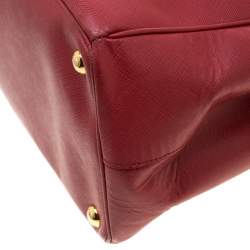 Pre Owned Prada Red Saffiano Lux Leather Large Double Zip Tote