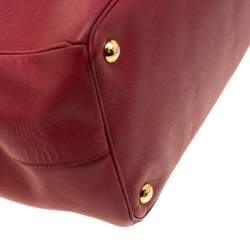 Pre Owned Prada Red Saffiano Lux Leather Large Double Zip Tote