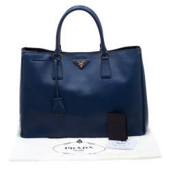 Pre Owned Prada Blue Saffiano Lux Leather Large Gardener's Tote