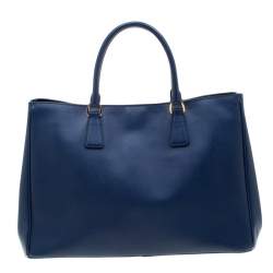 Pre Owned Prada Blue Saffiano Lux Leather Large Gardener's Tote