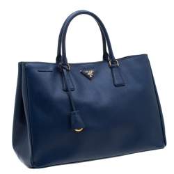 Pre Owned Prada Blue Saffiano Lux Leather Large Gardener's Tote