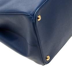 Pre Owned Prada Blue Saffiano Lux Leather Large Gardener's Tote