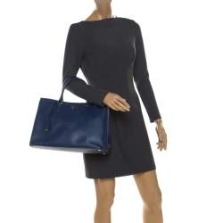 Pre Owned Prada Blue Saffiano Lux Leather Large Gardener's Tote