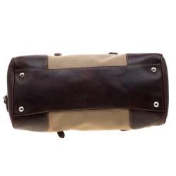 Pre Owned Prada Beige/Brown Canvas and Leather Push Lock Satchel