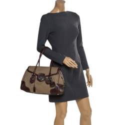 Pre Owned Prada Beige/Brown Canvas and Leather Push Lock Satchel