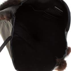 Pre Owned Prada Black Satin and Fur Trim Tote