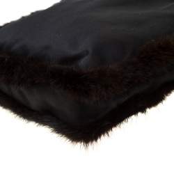 Pre Owned Prada Black Satin and Fur Trim Tote