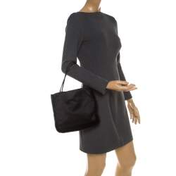 Pre Owned Prada Black Satin and Fur Trim Tote