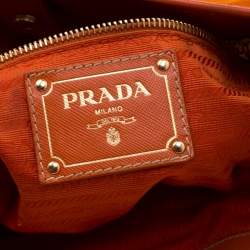 Prada Orange Nylon and Leather Lasercut Logo Tote 
