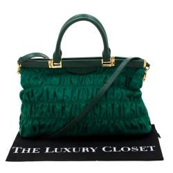 Pre Owned Prada Green Nylon and Leather Gaufre Tessuto Tote