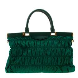 Pre Owned Prada Green Nylon and Leather Gaufre Tessuto Tote