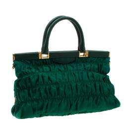 Pre Owned Prada Green Nylon and Leather Gaufre Tessuto Tote