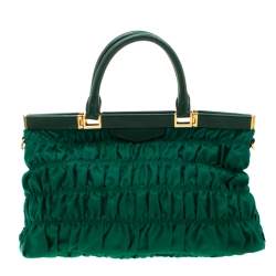 Pre Owned Prada Green Nylon and Leather Gaufre Tessuto Tote
