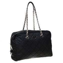 Pre Owned Prada Black Quilted Nylon Shoulder Bag