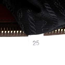 Pre Owned Prada Dark Orange Floral Applique Leather Medium Double Zip Tote