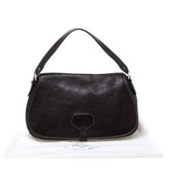 Pre Owned Prada Dark Brown Leather Shoulder Bag