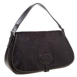 Pre Owned Prada Dark Brown Leather Shoulder Bag