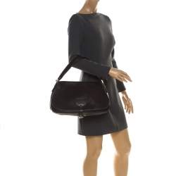 Pre Owned Prada Dark Brown Leather Shoulder Bag
