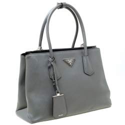 Pre Owned Prada Grey Saffiano Leather Twin Tote