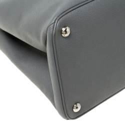 Pre Owned Prada Grey Saffiano Leather Twin Tote