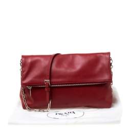Pre Owned Prada Red Leather Folded Crossbody Bag