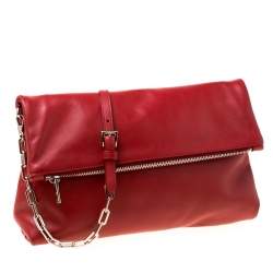 Pre Owned Prada Red Leather Folded Crossbody Bag