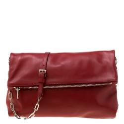 Pre Owned Prada Red Leather Folded Crossbody Bag