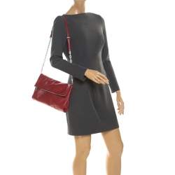 Pre Owned Prada Red Leather Folded Crossbody Bag