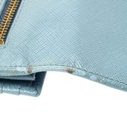 Pre Owned Prada Light Blue Saffiano Metal Leather Continental Flap Wallet