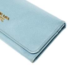 Pre Owned Prada Light Blue Saffiano Metal Leather Continental Flap Wallet