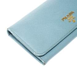 Pre Owned Prada Light Blue Saffiano Metal Leather Continental Flap Wallet