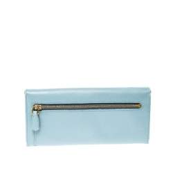 Pre Owned Prada Light Blue Saffiano Metal Leather Continental Flap Wallet