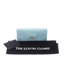 Pre Owned Prada Light Blue Saffiano Metal Leather Continental Flap Wallet