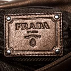 Pre Owned Prada Brown Metallic Leather Ruffle Shoulder Bag