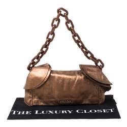 Pre Owned Prada Brown Metallic Leather Ruffle Shoulder Bag