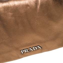 Pre Owned Prada Brown Metallic Leather Ruffle Shoulder Bag