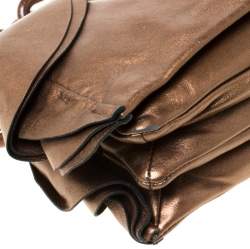 Pre Owned Prada Brown Metallic Leather Ruffle Shoulder Bag