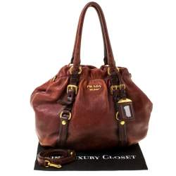 Pre Owned Prada Copper Leather Vitello Daino Hobo