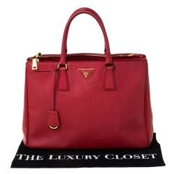Pre Owned Prada Red Saffiano Lux Leather Large Double Zip Tote