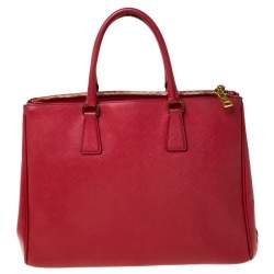 Pre Owned Prada Red Saffiano Lux Leather Large Double Zip Tote
