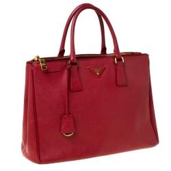 Pre Owned Prada Red Saffiano Lux Leather Large Double Zip Tote