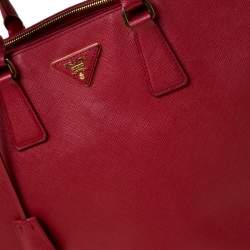 Pre Owned Prada Red Saffiano Lux Leather Large Double Zip Tote