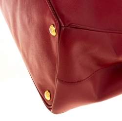 Pre Owned Prada Red Saffiano Lux Leather Large Double Zip Tote
