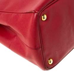 Pre Owned Prada Red Saffiano Lux Leather Large Double Zip Tote