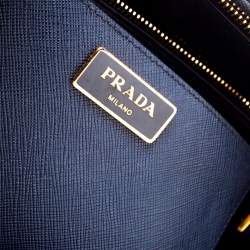 Pre Owned Prada Blue Two-Tone Saffiano Lux Leather Large Double Zip Tote