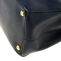Pre Owned Prada Blue Two-Tone Saffiano Lux Leather Large Double Zip Tote