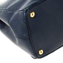 Pre Owned Prada Blue Two-Tone Saffiano Lux Leather Large Double Zip Tote